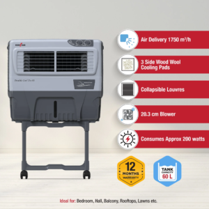 Kenstar Double Cool DX 60L Air Cooler with powerful airflow and wood wool cooling pads