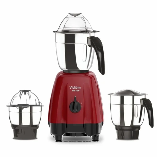 Vidiem Victor 650 W 3 Jar Mixer Grinder - Red
